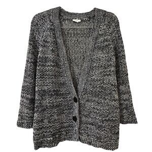 J. Jill Marled Open Knit V-Neck Cardigan Women’s Medium Cream Black Career Work